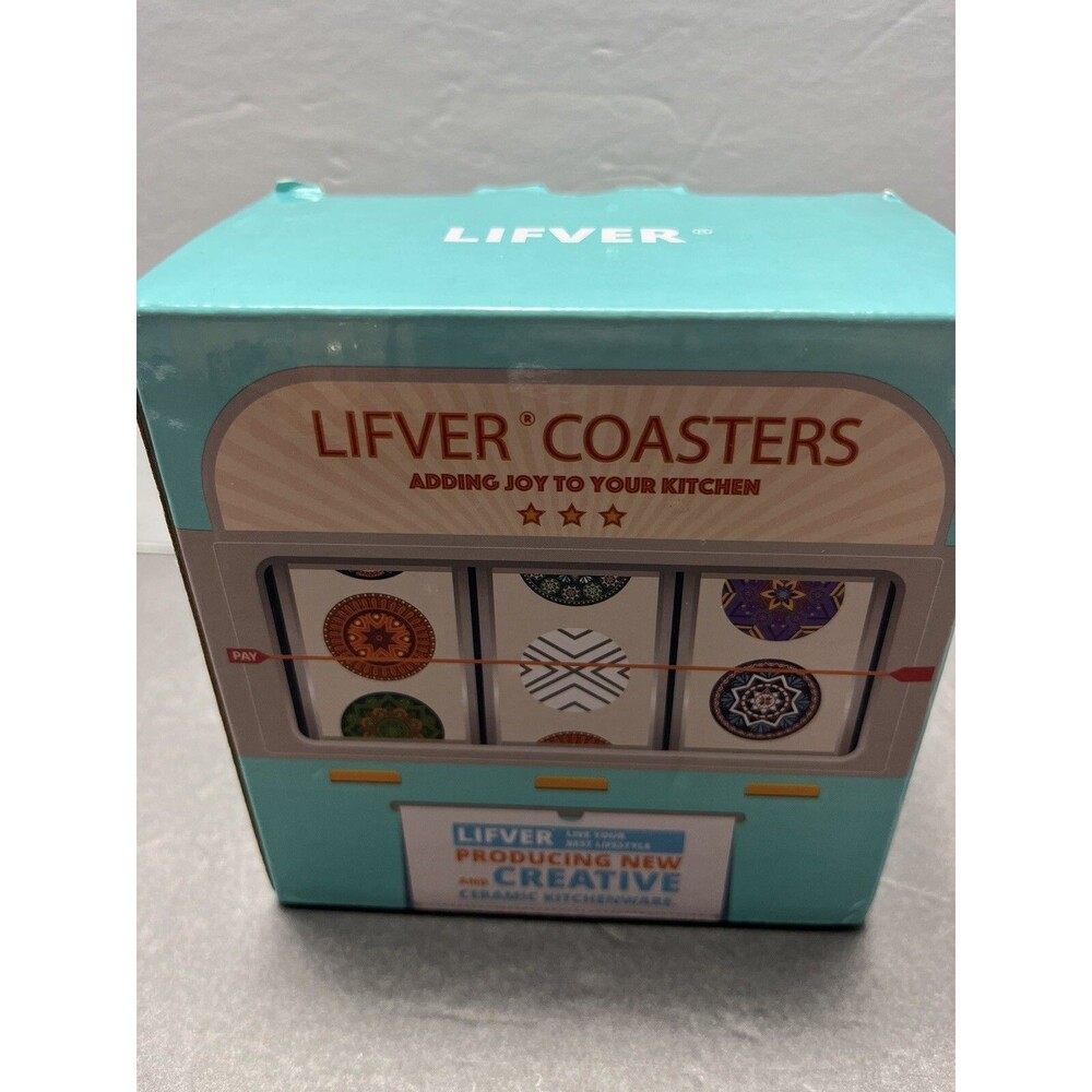 Lifver Drink Coasters 6pk Absorbent Coaster Marble Style Ceramic 4in with Holder